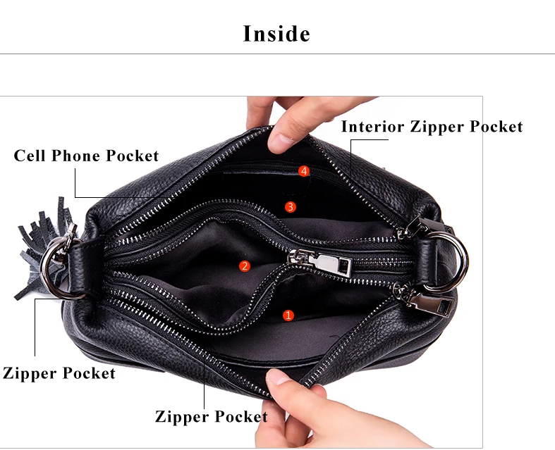 Lomelobo Women Messenger Bag Genuine Leather Ladies Shoulder Bags Handbag Female Hobos Bag Litchi Pattern +Tassel Crossbody Bags HBL5555 Details (04)
