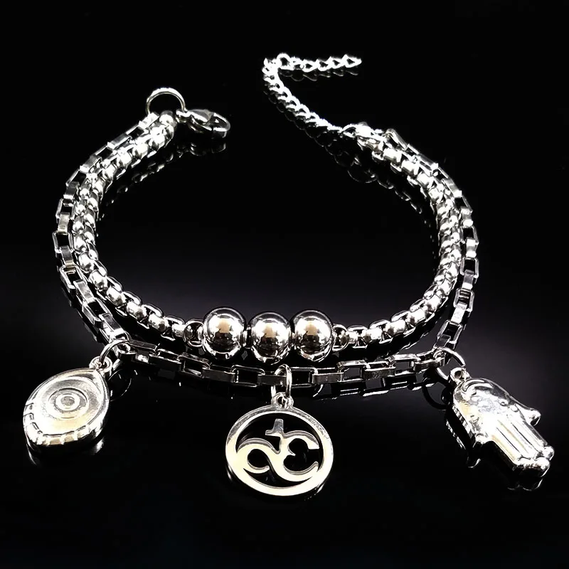 2019 Fashion Eye of Evil Hamsa Hand Stainless Steel Bracelets Women Silver Color Charm Bracelets Jewellery bijoux femme B17969
2019 Fashion Eye of Evil Hamsa Hand Stainless Steel Bracelets Women Silver Color Charm Bracelets Jewellery bijoux femme B17969