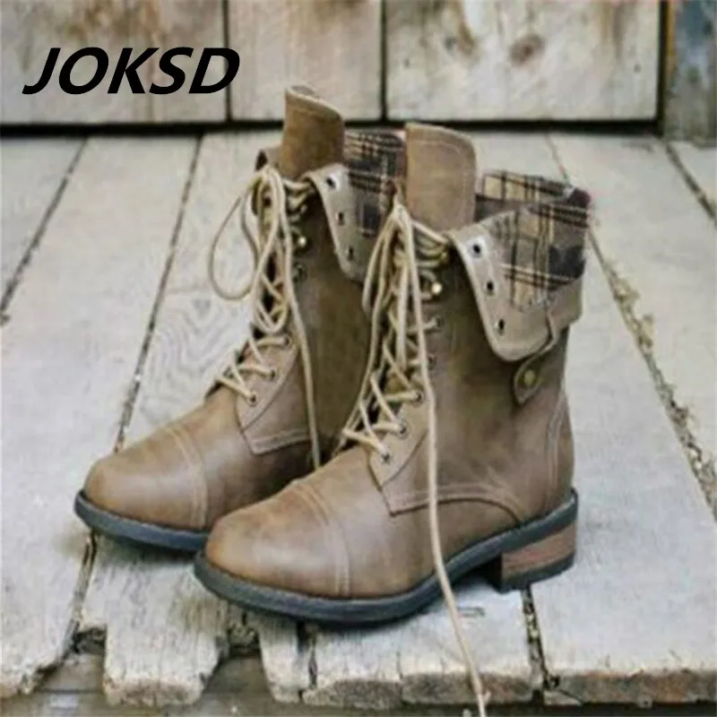 JOKSD New Women Boots Lace up Solid Casual Ankle Boots Booties Round Toe Women Shoes winter Retro flat Martin boots XS103 
JOKSD New Women Boots Lace up Solid Casual Ankle Boots Booties Round Toe Women Shoes winter Retro flat Martin boots XS103