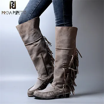 Prova Perfetto New Tassels Retro Do The Old Genuine Leather Pleated Boots Women Knee High Boots Round Toe Low Heel Knight Boots
Prova Perfetto New Tassels Retro Do The Old Genuine Leather Pleated Boots Women Knee High Boots Round Toe Low Heel Knight Boots