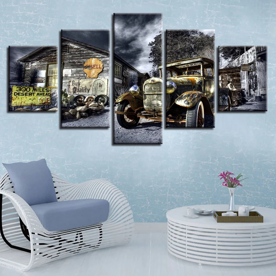 Canvas-Poster-Wall-Art-Printed-5-Pieces-Antique-Hot-Rod-Vintage-Car-Paintings-Landscape-Pictures-Modular (1)