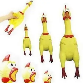 

Small Size Yellow mini Screaming Rubber Chicken Pet Dog love Toy Squeak Squeaker Chew Gift 17CM