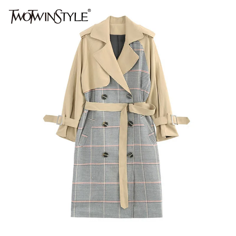 TWOTWINSTYLE Plaid Windbreaker Womens Patchwork Lapel Collar Long Sleeve Double Breasted Long Trench Coat 2019 Summer OL Clothes
TWOTWINSTYLE Plaid Windbreaker Womens Patchwork Lapel Collar Long Sleeve Double Breasted Long Trench Coat 2019 Summer OL Clothes