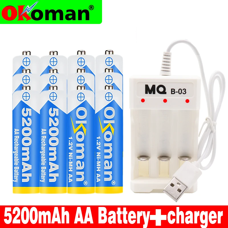 1.2V 5200mAh NI MH AA Pre-Charged Ni-MH Rechargeable aa Battery For Toys Camera Microphone Batteries + Charger Free shipping
1.2V 5200mAh NI MH AA Pre-Charged Ni-MH Rechargeable aa Battery For Toys Camera Microphone Batteries + Charger Free shipping