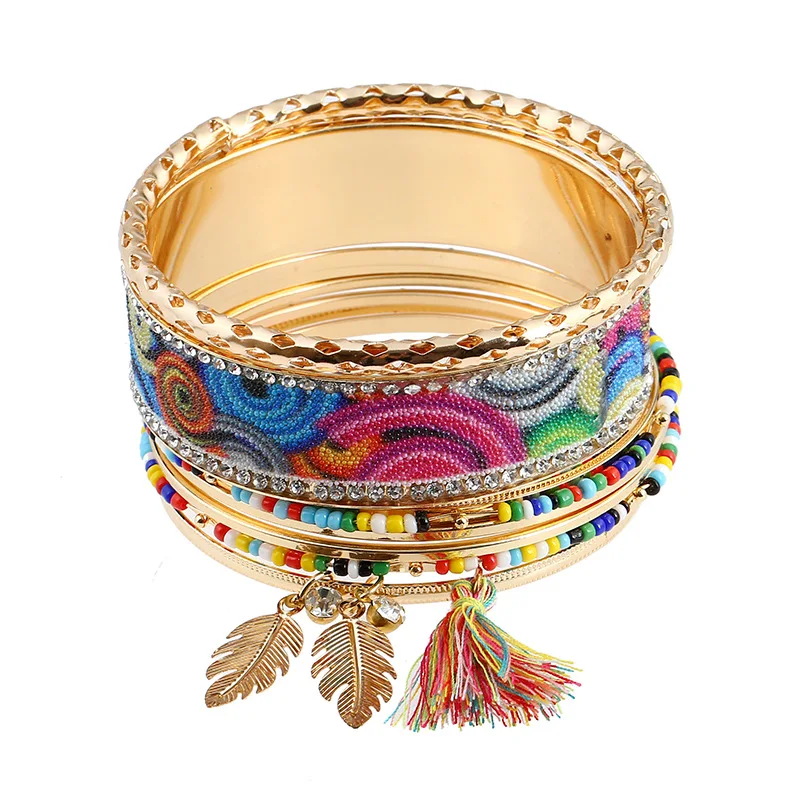 DoreenBeads Bohemia Style Stacking Bangles Bracelets Gold Color Multicolor Tassel Leaf Clear Rhinestone 4cm(1 5/8") long, 1 Set
DoreenBeads Bohemia Style Stacking Bangles Bracelets Gold Color Multicolor Tassel Leaf Clear Rhinestone 4cm(1 5/8") long, 1 Set
