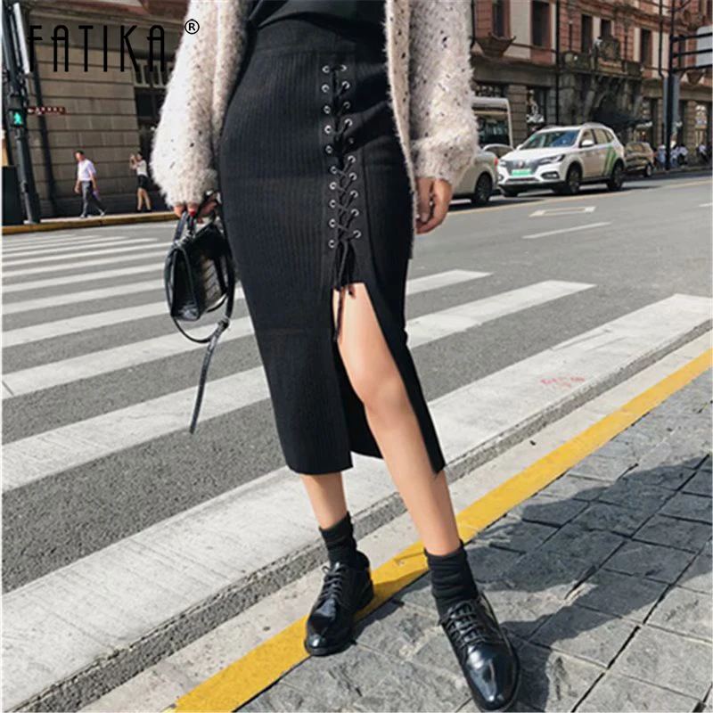 Fatika Women's Clothing Knitted Skirt Womens Lace-up Sexy Slim Split Skirts For Women 2019 Autumn New Hot Sale
Fatika Women's Clothing Knitted Skirt Womens Lace-up Sexy Slim Split Skirts For Women 2019 Autumn New Hot Sale