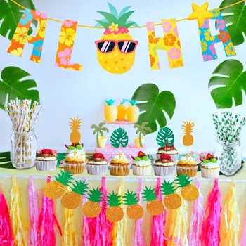 FENGRISE Pineapple Aloha Banner Hawaiian Party Decoration Disposable Straw Cake Topper Tropical Plants Summer Party Supplies
FENGRISE Pineapple Aloha Banner Hawaiian Party Decoration Disposable Straw Cake Topper Tropical Plants Summer Party Supplies