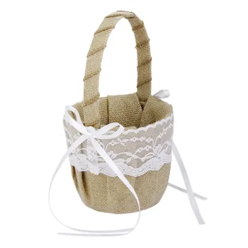 Burlap Flower Girl Basket with Satin Bowknot and White Lace 5x8.5 inch for Rustic Wedding Shower Ceremony Party
Burlap Flower Girl Basket with Satin Bowknot and White Lace 5x8.5 inch for Rustic Wedding Shower Ceremony Party