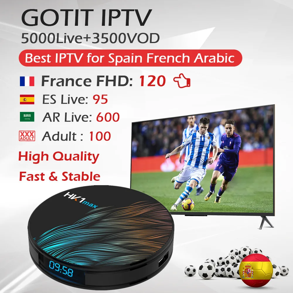 HK1Max Smart TV Box Android 9.0+King OTT IPTV subscription French Spain Portugal IPTV RK3318 4K Wifi Media Player Set top Box
HK1Max Smart TV Box Android 9.0+King OTT IPTV subscription French Spain Portugal IPTV RK3318 4K Wifi Media Player Set top Box