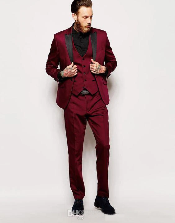 High Quality One Button Dark Red Groom Tuxedos Peak Lapel Groomsmen Best Man Suits Mens Wedding Suits (Jacket+Pants+Vest+Tie) J4
High Quality One Button Dark Red Groom Tuxedos Peak Lapel Groomsmen Best Man Suits Mens Wedding Suits (Jacket+Pants+Vest+Tie) J4