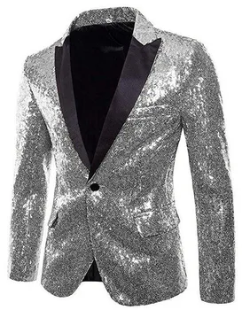 Elegant Silver Men Show Coat Men's Shiny Sequins Suit Jacket Blazer One Button Tuxedo for Party Wedding Banquet Prom 
Elegant Silver Men Show Coat Men's Shiny Sequins Suit Jacket Blazer One Button Tuxedo for Party Wedding Banquet Prom