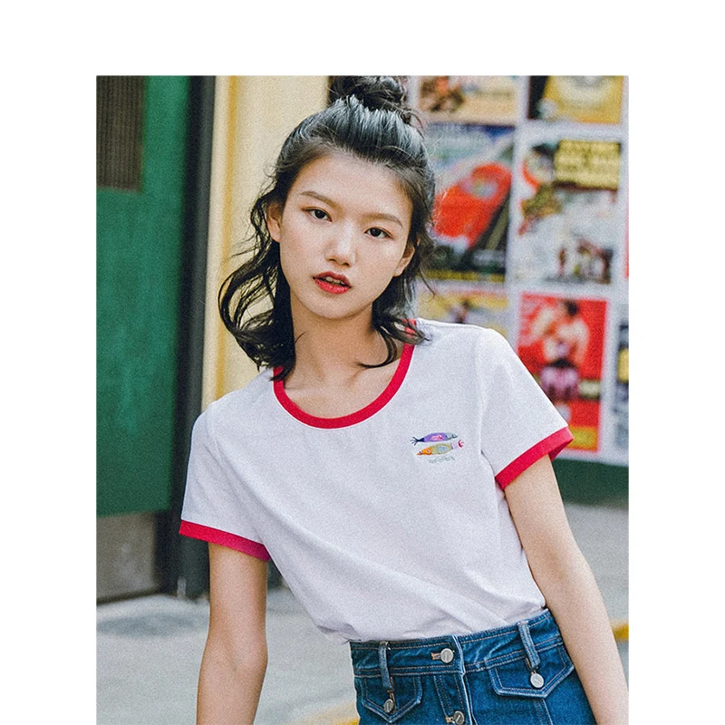 INMAN 2019 Summer New Arrival Elastic Cotton Contrast Color O-neck Short Sleeve Embroidery Minimalism All Matched Women T-shirt
INMAN 2019 Summer New Arrival Elastic Cotton Contrast Color O-neck Short Sleeve Embroidery Minimalism All Matched Women T-shirt