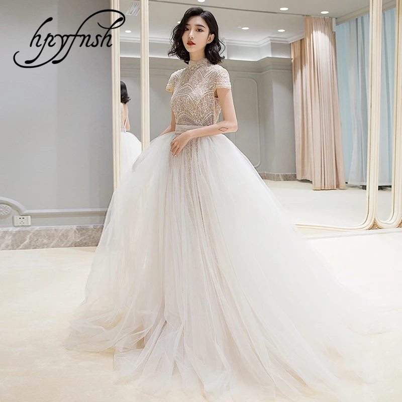 100cm Train Hihg Neck short Sleeve Tlegant New Wedding Dress Luxury Lace Embroidery pearl Ball Gown Custom Made Vestido De Noiva
100cm Train Hihg Neck short Sleeve Tlegant New Wedding Dress Luxury Lace Embroidery pearl Ball Gown Custom Made Vestido De Noiva