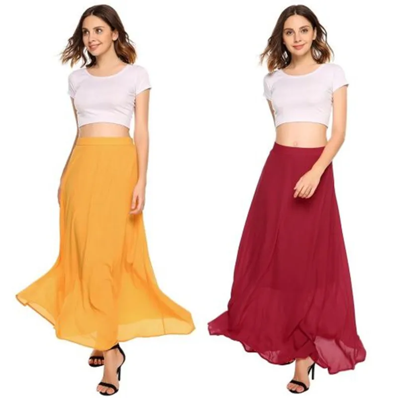 2019 Summer Women Maxi Skirt Two Layer Boho High Waist Women Long Chiffon Skirt Saias Floor Length Women Yellow Pink Skirt
2019 Summer Women Maxi Skirt Two Layer Boho High Waist Women Long Chiffon Skirt Saias Floor Length Women Yellow Pink Skirt