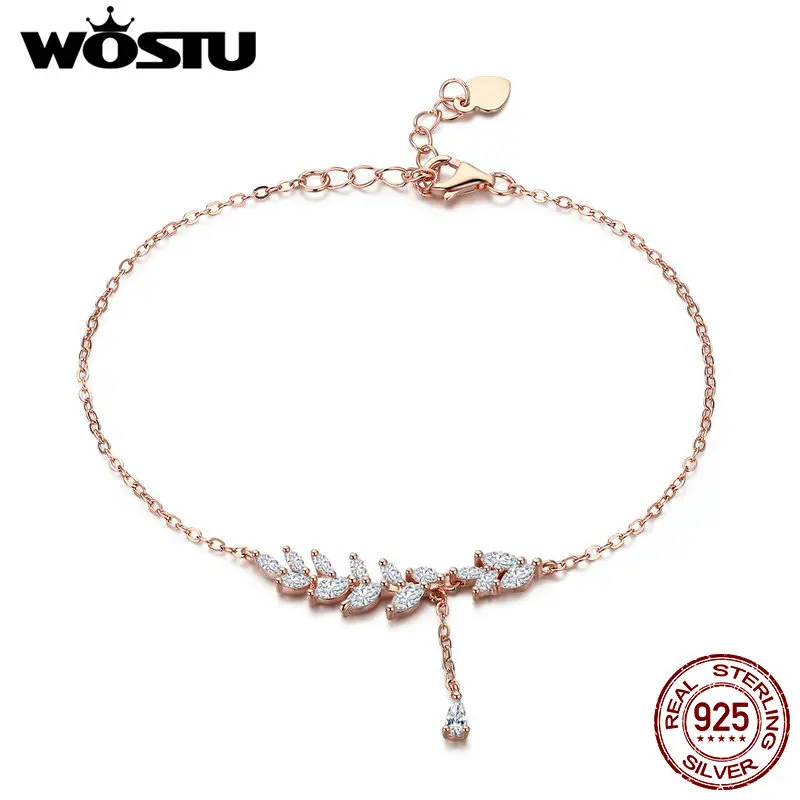 WOSTU Popular 925 Sterling Silver Rose Gold Tree Leaves Leaf Chain Link Women Lobster Clasp Bracelet Jewelry Adjustable CQB049
WOSTU Popular 925 Sterling Silver Rose Gold Tree Leaves Leaf Chain Link Women Lobster Clasp Bracelet Jewelry Adjustable CQB049