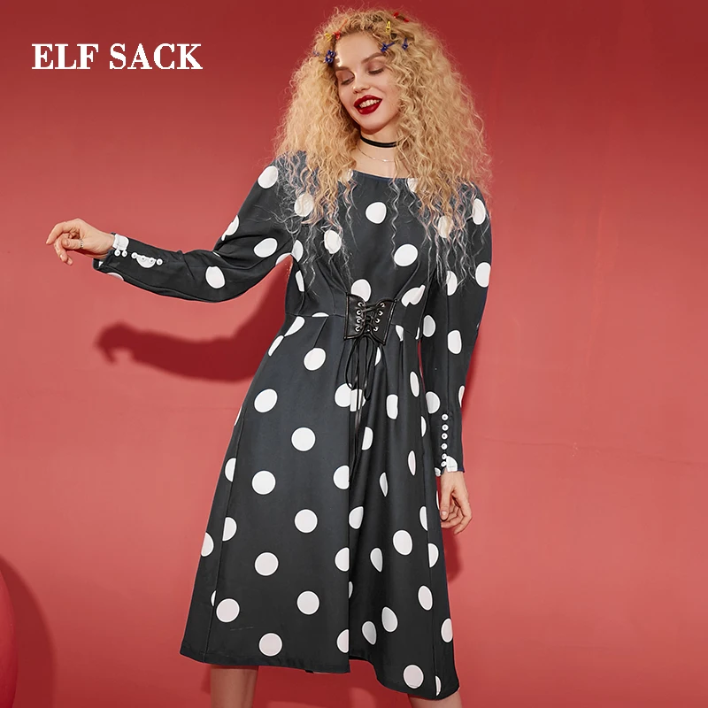 ELF SACK New Stylish Woman Dress Casual O-Neck Dot Full Dresses Women Knee-Length Straight Vintage Femme Vestido Female Dresses
ELF SACK New Stylish Woman Dress Casual O-Neck Dot Full Dresses Women Knee-Length Straight Vintage Femme Vestido Female Dresses