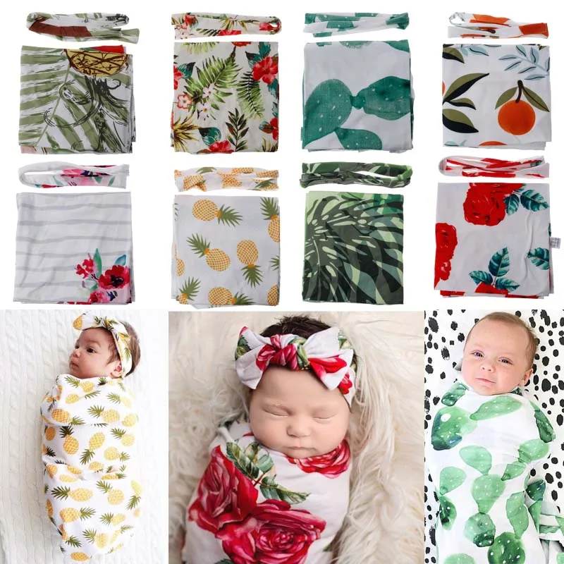 Newborn Baby Flower Swaddle Warp Blanket Sleeping Bag Swaddling Receiving Blankets +Headband 2PCS | Мать и ребенок