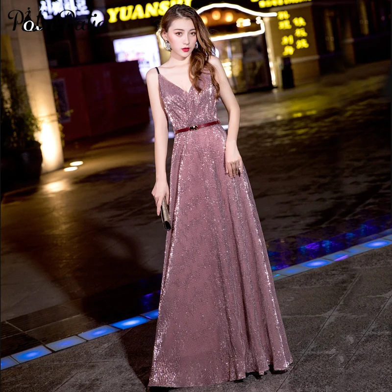 Sexy V-neck Spaghetti Straps Backless Formal Dresses For Women 2019 New A-line Floor-length Shiny Sequined Long Evening Gowns
Sexy V-neck Spaghetti Straps Backless Formal Dresses For Women 2019 New A-line Floor-length Shiny Sequined Long Evening Gowns