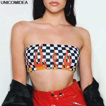 2020 Summer Sexy Strapless Tube Tops Women Checkerboard Printed Bandeau Flames Fire Burning Streetwear Off Shoulder Crop Tops
2020 Summer Sexy Strapless Tube Tops Women Checkerboard Printed Bandeau Flames Fire Burning Streetwear Off Shoulder Crop Tops