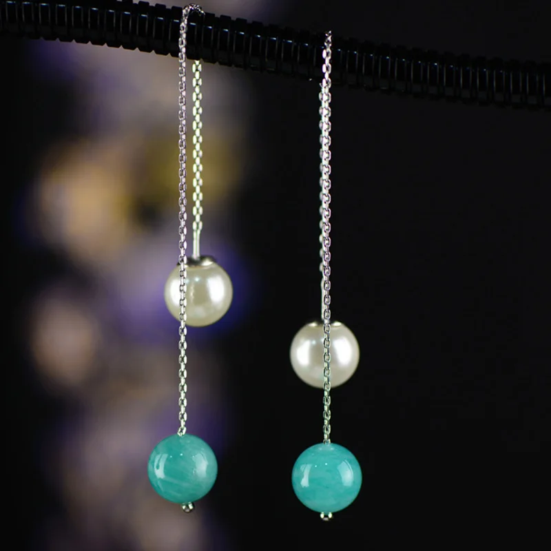925 Earrings Sterling Silver Natural Stone Amazonite Long Earrings For Women Ladies Fine Jewellery Aretes De Mujer
925 Earrings Sterling Silver Natural Stone Amazonite Long Earrings For Women Ladies Fine Jewellery Aretes De Mujer