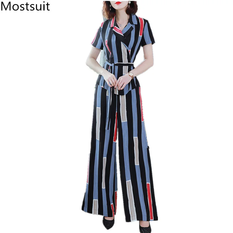 2019 Summer Striped Elegant Two Piece Sets Outfits Women Plus Size Short Sleeve Tops With Belt And Wide Leg Pants Office Suits
2019 Summer Striped Elegant Two Piece Sets Outfits Women Plus Size Short Sleeve Tops With Belt And Wide Leg Pants Office Suits