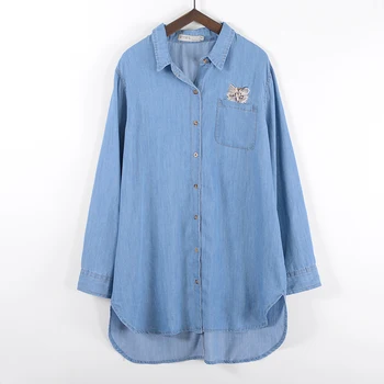 plus size Women Embroidery Blue Jeans Denim Long Shirt Slit Blouse long Sleeve Turn down Collar Loose Casual Top Fashion Blusa
plus size Women Embroidery Blue Jeans Denim Long Shirt Slit Blouse long Sleeve Turn down Collar Loose Casual Top Fashion Blusa