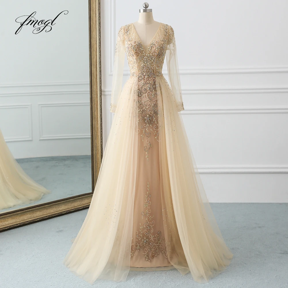 Fmogl Sexy Long Sleeve Champagne Mermaid Prom Dress 2019 Luxury Illusion Beaded Crystal Trumpet Vestido De Festa Plus Size
Fmogl Sexy Long Sleeve Champagne Mermaid Prom Dress 2019 Luxury Illusion Beaded Crystal Trumpet Vestido De Festa Plus Size