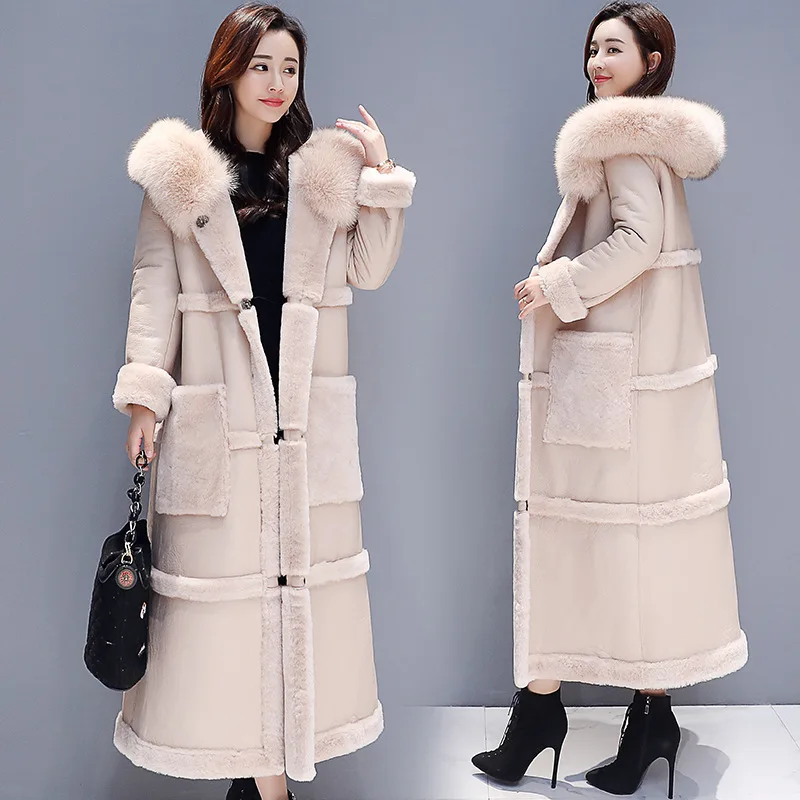 Large Size Winter Jacket Coat Women Long Faux Leather Jacket Female Thicken Warm Lambswool Overcoat Womens Hooded Faux Fur Coats
Large Size Winter Jacket Coat Women Long Faux Leather Jacket Female Thicken Warm Lambswool Overcoat Womens Hooded Faux Fur Coats