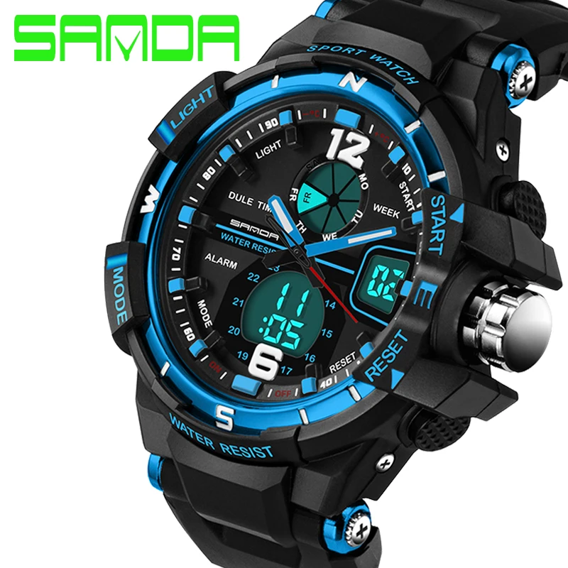 SANDA модные часы мужские спортивные водонепроницаемые 30 м цифровые для плавания и