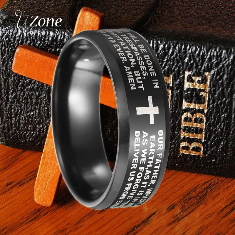UZone Black Bible Cross Ring For Men 8mm Stainless Steel Scripture Ring For Lord Prayer Belife
UZone Black Bible Cross Ring For Men 8mm Stainless Steel Scripture Ring For Lord Prayer Belife