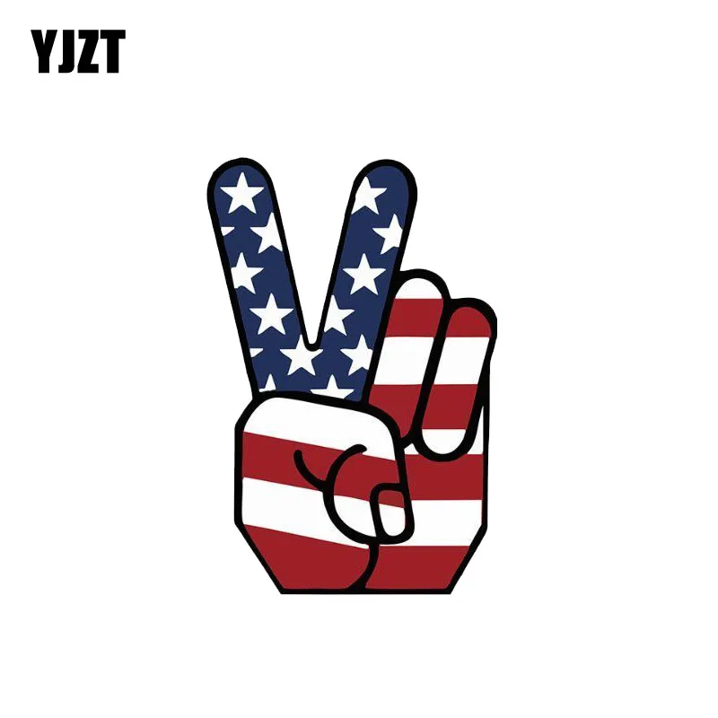 YJZT 8CM*12CM American USA Flag Peace Victory Gesture Decal Car Sticker PVC 12-1253 | Автомобили и мотоциклы