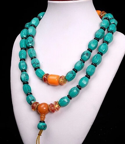 0002100 China Collectibles Handwork Turquoise & Beeswax Toyed Prayer Bead Necklace 
0002100 China Collectibles Handwork Turquoise & Beeswax Toyed Prayer Bead Necklace