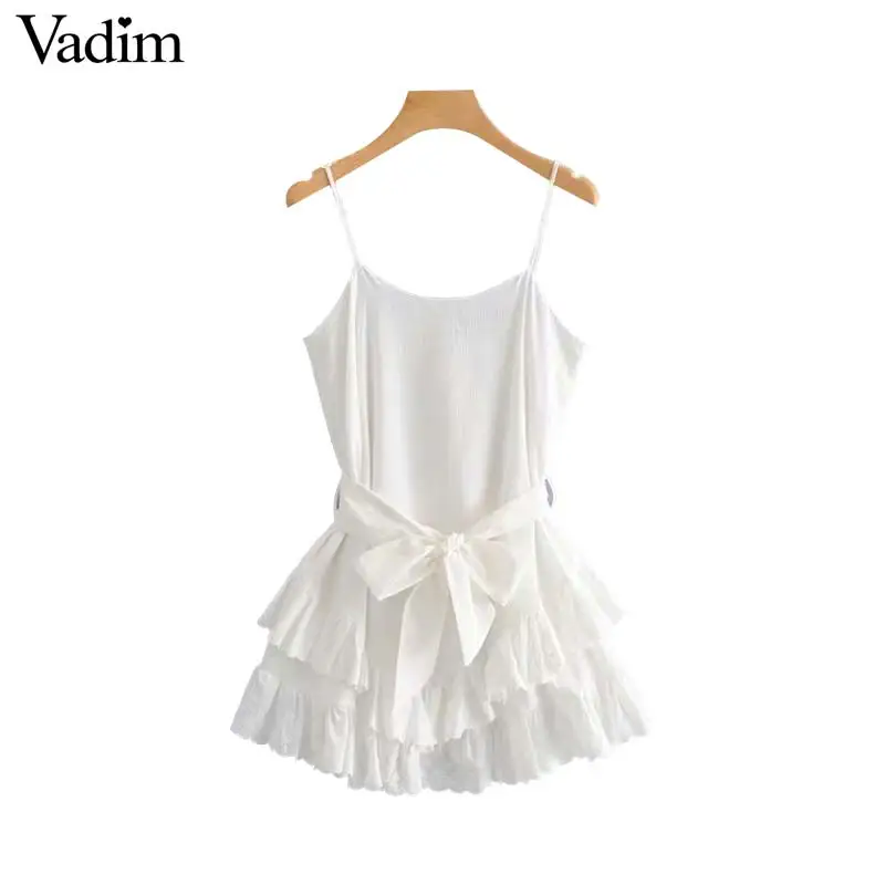 Vadim women sexy white bow tie sashes ruffles sleeveless backless dress adjustable strap sweet A line dresses vestidos QB765
Vadim women sexy white bow tie sashes ruffles sleeveless backless dress adjustable strap sweet A line dresses vestidos QB765