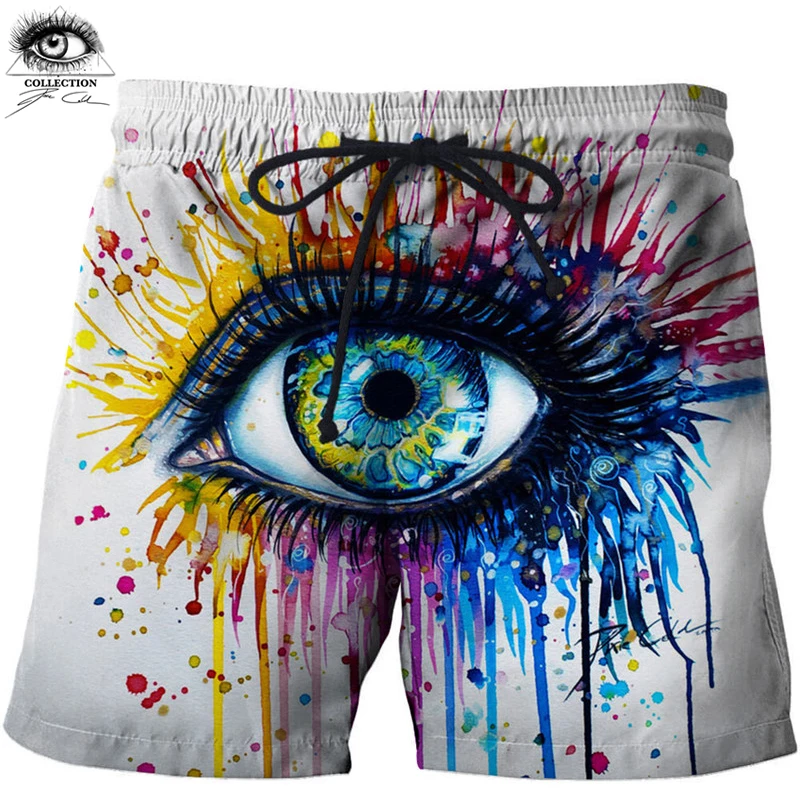 Rainbow eye By Pixie cold art Eye Printed Beach Shorts Masculino Men Pant Funny Board Quick Dry Anime Short Plage | Мужская одежда