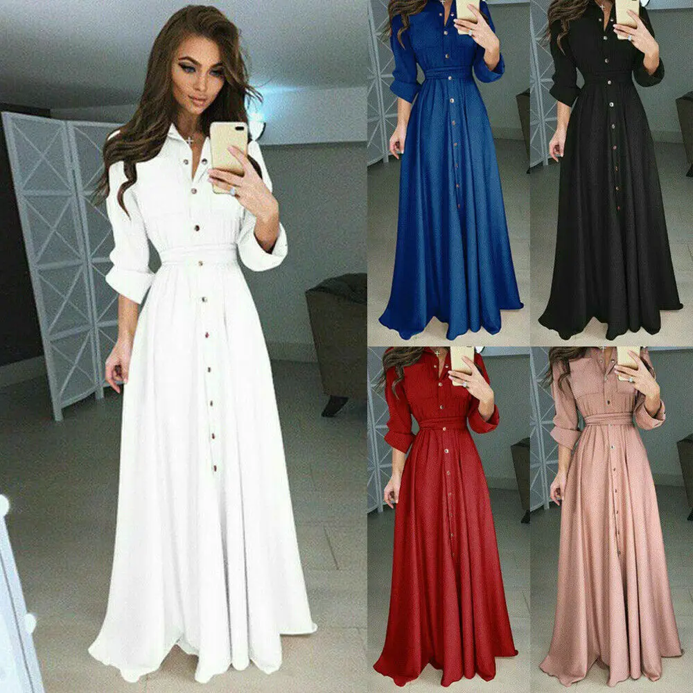 New Style Women's Dresses Fashion Summer Long Sleeve Long Dress Evening Party Button Dowm Shirt Solid Pure Color Dress Hot 2019
New Style Women's Dresses Fashion Summer Long Sleeve Long Dress Evening Party Button Dowm Shirt Solid Pure Color Dress Hot 2019