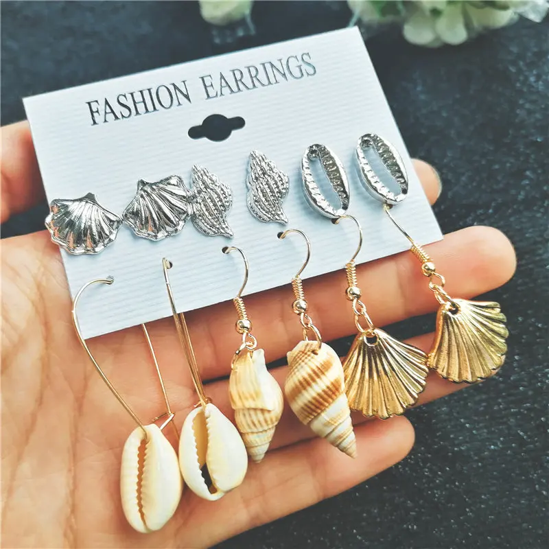 Fashion Cowrie Conch Shell Drop Earrings Set Mixed Geometric Starfish Earrings for Women Ocean Beach Jewelry Pendientes Brincos
Fashion Cowrie Conch Shell Drop Earrings Set Mixed Geometric Starfish Earrings for Women Ocean Beach Jewelry Pendientes Brincos