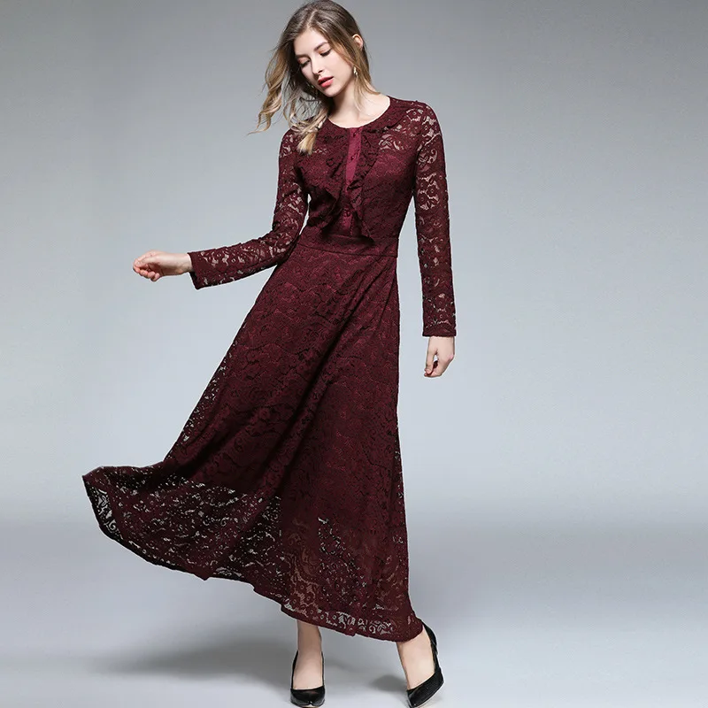 Hollow Out Lace Ruffles Tunic Big Swing Maxi Dress Women Elegant Vintage Sexy Office Party Fashion Beach Dress Spring Clothing
Hollow Out Lace Ruffles Tunic Big Swing Maxi Dress Women Elegant Vintage Sexy Office Party Fashion Beach Dress Spring Clothing