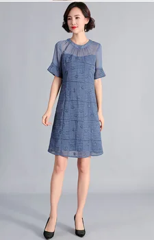 

2019 New Arrival Summer dress chiffon patchwork embroidered dress flare sleeves elegant one-piece dress plus size XXXXXL XXXXL