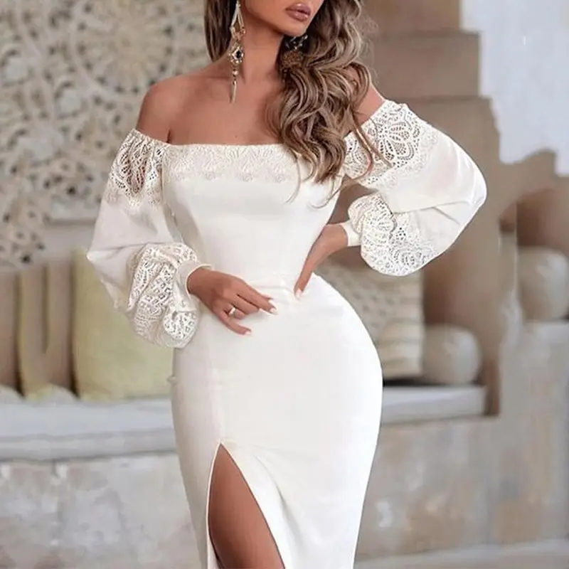 Women Off Shoulder Sexy White Party Dress Plus Size Lace Long Sleeve Front Split Elegant Ladies Clubwear Bodycon Dresses Autumn
Women Off Shoulder Sexy White Party Dress Plus Size Lace Long Sleeve Front Split Elegant Ladies Clubwear Bodycon Dresses Autumn