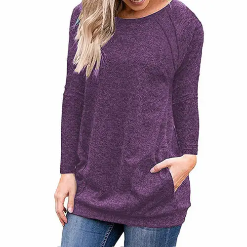 Ladies Casual Pocket Solid Pullover Tops Tee Shirt Women Autumn Long Sleeve Round Neck T-Shirts
Ladies Casual Pocket Solid Pullover Tops Tee Shirt Women Autumn Long Sleeve Round Neck T-Shirts