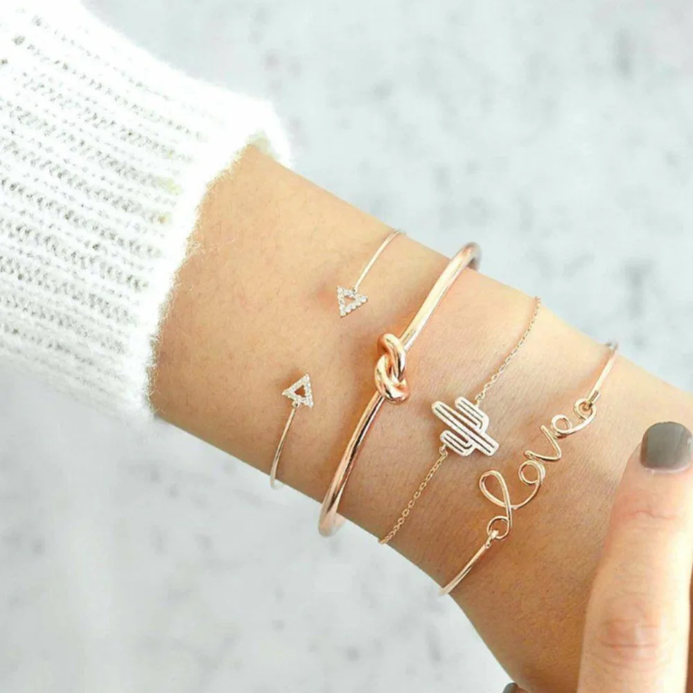 4pcs/set Gold Color Cactus Letter Knot Arrow Bracelet Bohemian Geometric Metal Chain Bracelet Statement Jewelry #273702
4pcs/set Gold Color Cactus Letter Knot Arrow Bracelet Bohemian Geometric Metal Chain Bracelet Statement Jewelry #273702