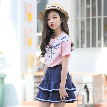Summer Girls Skirt Sets Kids Cotton Lace Splice Vestido for Girl School Clothes Knitted Cotton T-shirt Wavy Skirt 2pcs Sets
Summer Girls Skirt Sets Kids Cotton Lace Splice Vestido for Girl School Clothes Knitted Cotton T-shirt Wavy Skirt 2pcs Sets