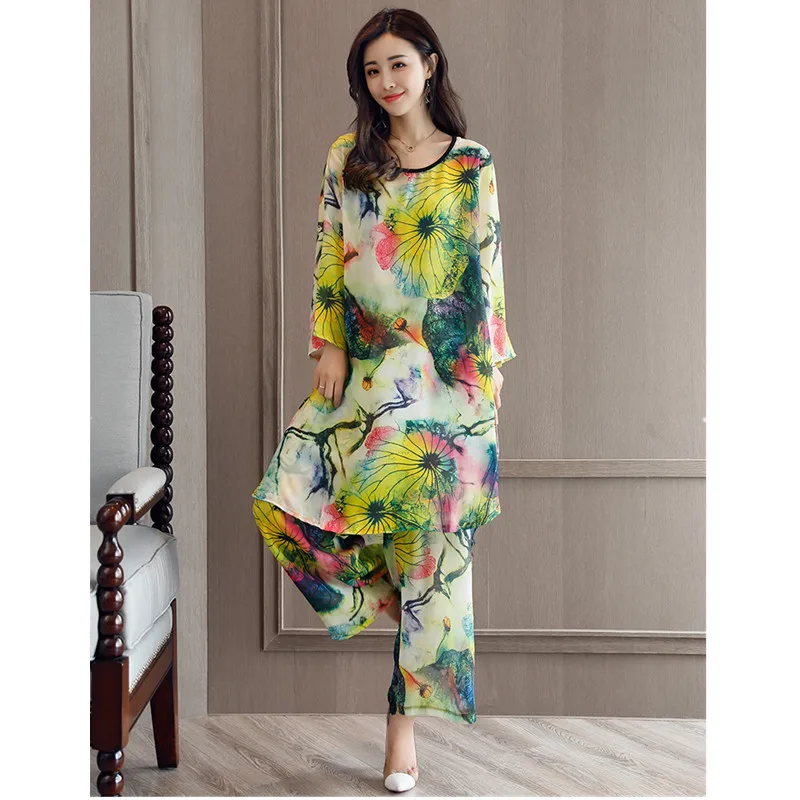 Temperament Lady Style 2019 Spring Summer Retro Art Printed Three Quarter Sleeve Shirt Ankle-Length Wide Leg Pants Casual Suit
Temperament Lady Style 2019 Spring Summer Retro Art Printed Three Quarter Sleeve Shirt Ankle-Length Wide Leg Pants Casual Suit