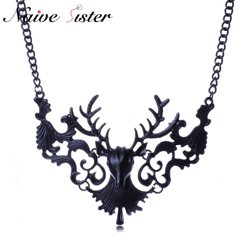 Personality Christmas Gift Black Sika Deer Head Pendant Necklace Exaggerating Alloy Hollow Out Reindeer Necklaces For Women
Personality Christmas Gift Black Sika Deer Head Pendant Necklace Exaggerating Alloy Hollow Out Reindeer Necklaces For Women