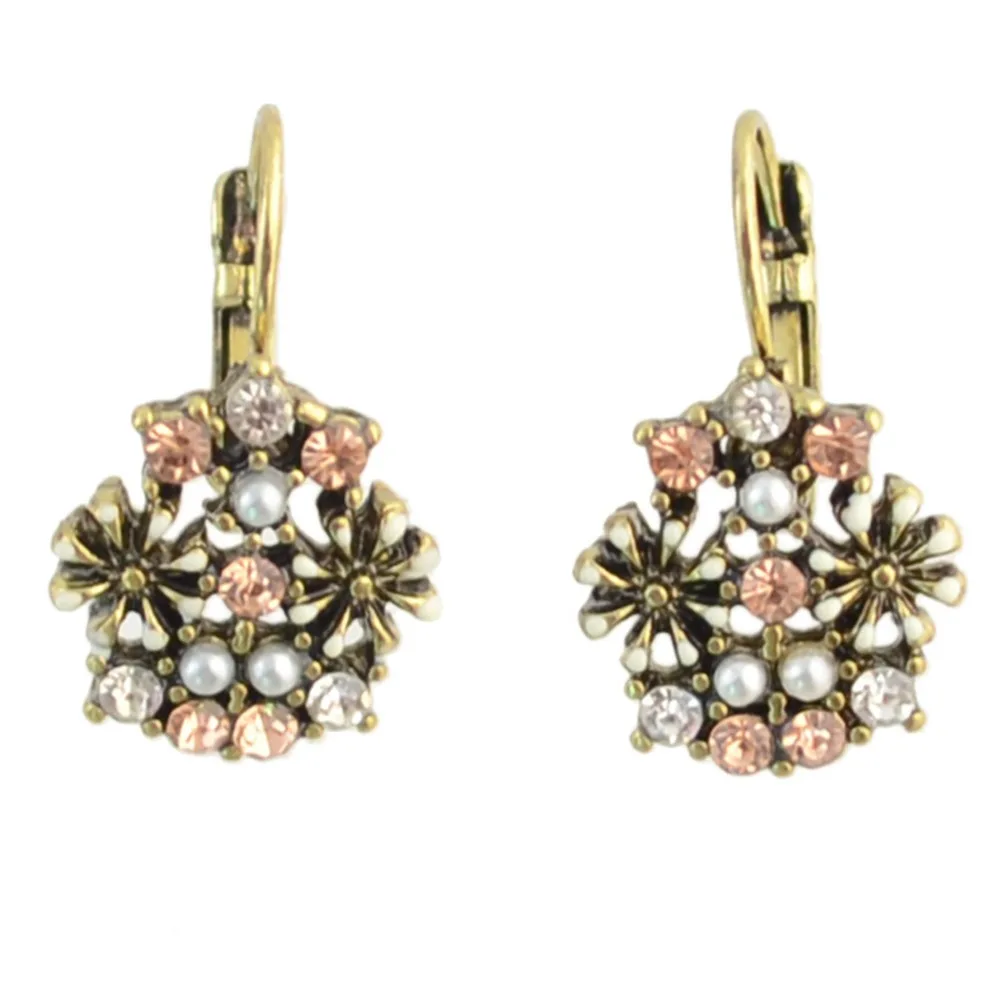Cute Romantic Lovely Multicolor Stone Flower Shape Convenient Simple Drop Earrings Gold Color Cubic Zirconia For Women Party | Украшения и