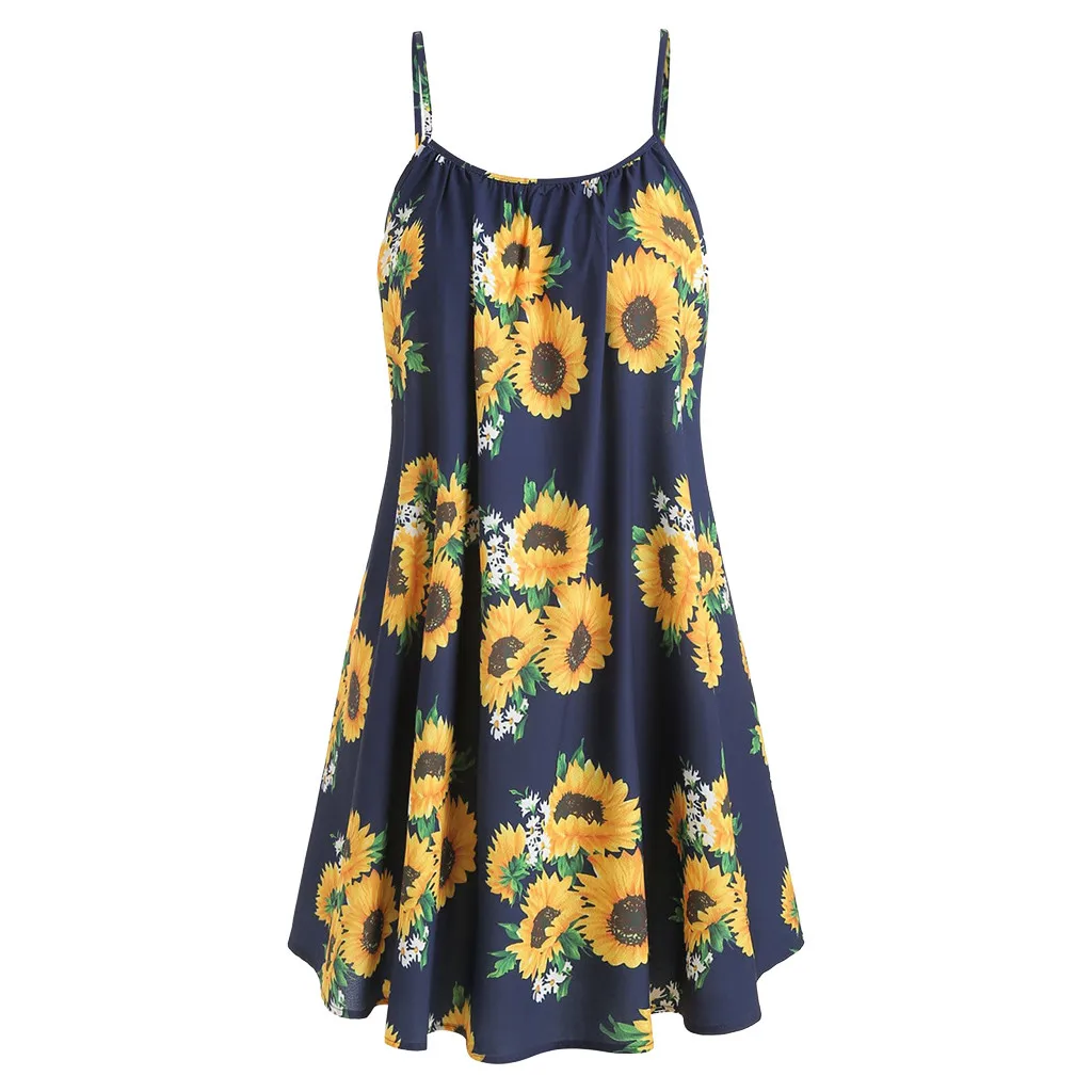2019 Fashion Summer Women Mini Dress Round Neck Sleeveless Draped Sunflower Print Strap Sling Casual Mini Dress zomerjurk dames
2019 Fashion Summer Women Mini Dress Round Neck Sleeveless Draped Sunflower Print Strap Sling Casual Mini Dress zomerjurk dames