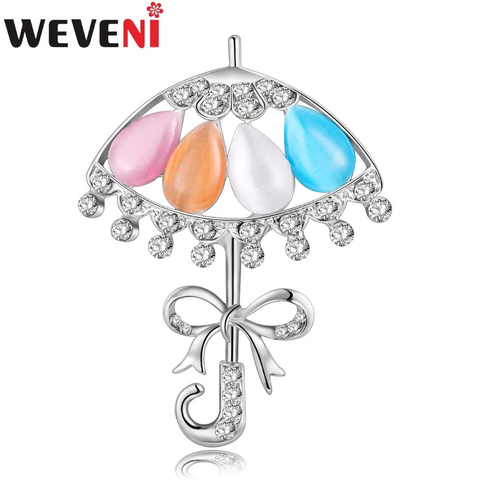 

WEVENI Rhinestone Opal Umbrella Brooch For Women Wedding Brooches Pin Collar Scarf Decoration New Fashion Jewelry Accessories