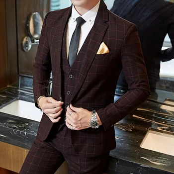 Red Plaid Suit 3 Pieces Suit Vest Mens Suits With Pants Slim Fit Suits for Weddings Prom Formal Dress Tuxedo Costume Homme 2019
Red Plaid Suit 3 Pieces Suit Vest Mens Suits With Pants Slim Fit Suits for Weddings Prom Formal Dress Tuxedo Costume Homme 2019