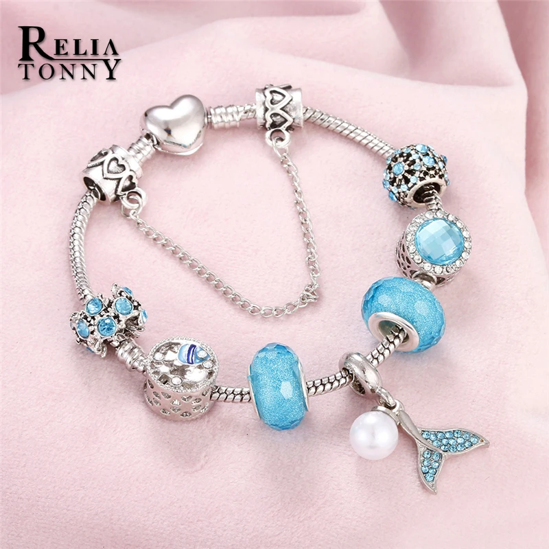 Sliver Plated Charm Bracelets For Women Mermaid Magnolia Rhinestones Beads Snake Chain Bracelet Girl Gift Jewelry Pulseras mujer
Sliver Plated Charm Bracelets For Women Mermaid Magnolia Rhinestones Beads Snake Chain Bracelet Girl Gift Jewelry Pulseras mujer