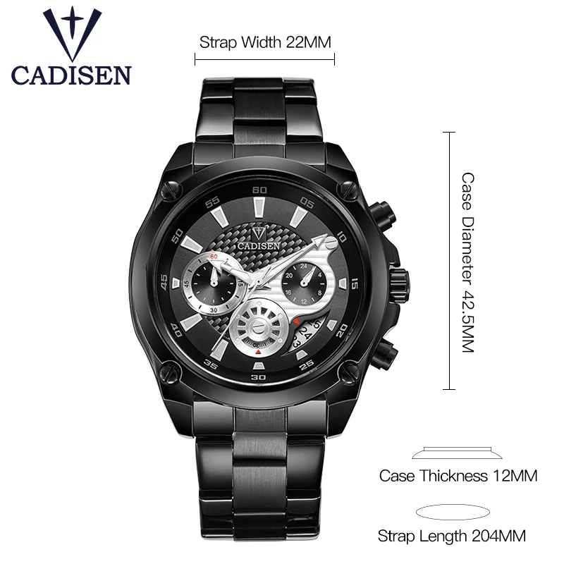 

Top Brand Luxury CADISEN Mens Watch Full Steel Sport Watches Fashion Quartz Military Wrist Watch Relogio Masculino Waterproof